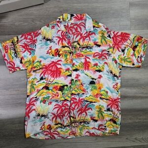 Vtg Aurora made in Italy Tropical Palm Tree Hawaiian Shirt Men's XL Colorful
